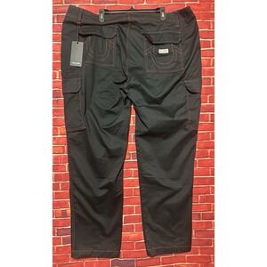 True Religion Red Stitch Cargo Pants Jet Black Horseshoe Pockets Mens 42x31 NWT